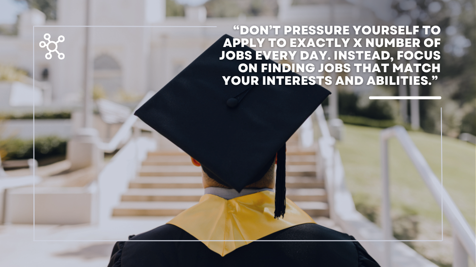 Graduate in cap and gown looking ahead