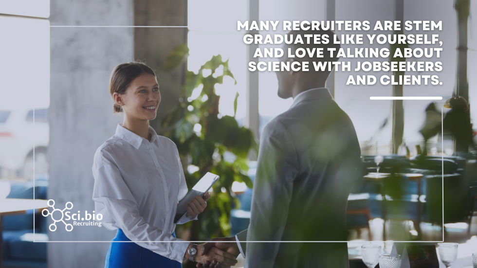 Woman and man shaking hands in building relationships with recruiters