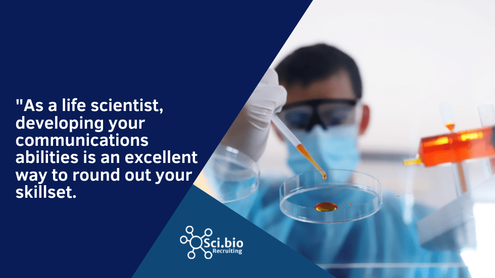 scientist holding dropper with red liquid - communication skills