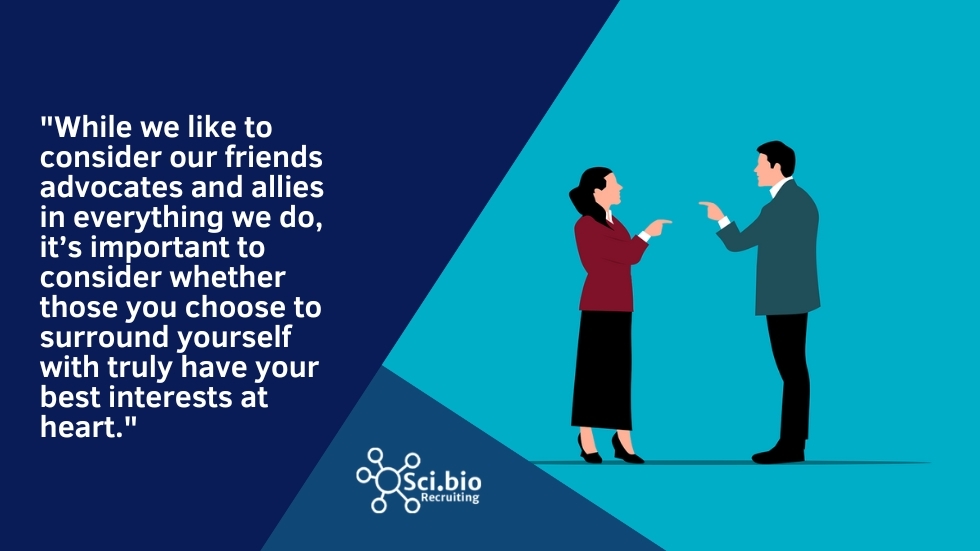 people facing each other with fingers pointing in friends sabotaging career